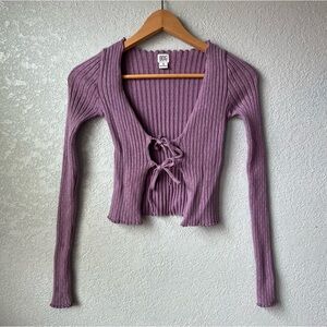 BDG Girly Lavender Ribbed Knit Tie String Cardigan Size S